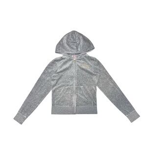 Juicy Couture Hoodie Women’s Gray Full Zip Leopard Rhinestone Velour Y2K Size S